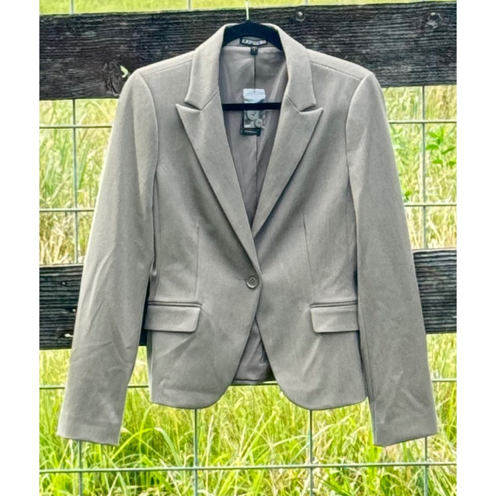 Express‎ Womens Taupe Gray Single Button Blazer Jacket Size 8 NWT Professional